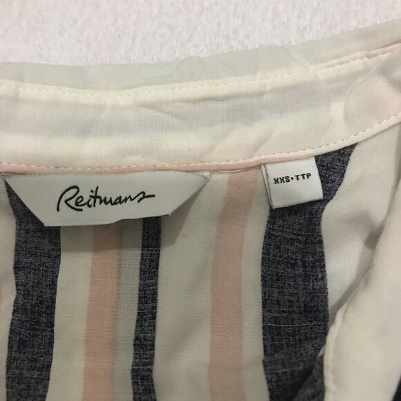 Reitmans Collared Stripe Button Down Front Knotted Blouse 3/4 XXS - Picture 8 of 10
